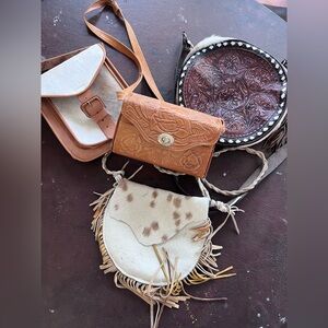 Brown Leather Floral Embossed Crossbody Bag